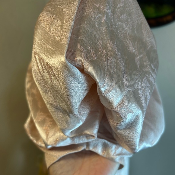 Vintage Satin Blush Pink Puff Sleeve Dress Size 12 - Picture 9 of 13